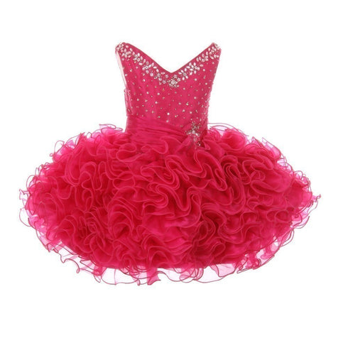 RainKids Little Girls Fuchsia Beading Ruffle Organza Short Pageant Dress 2-4T - SophiasStyle.com